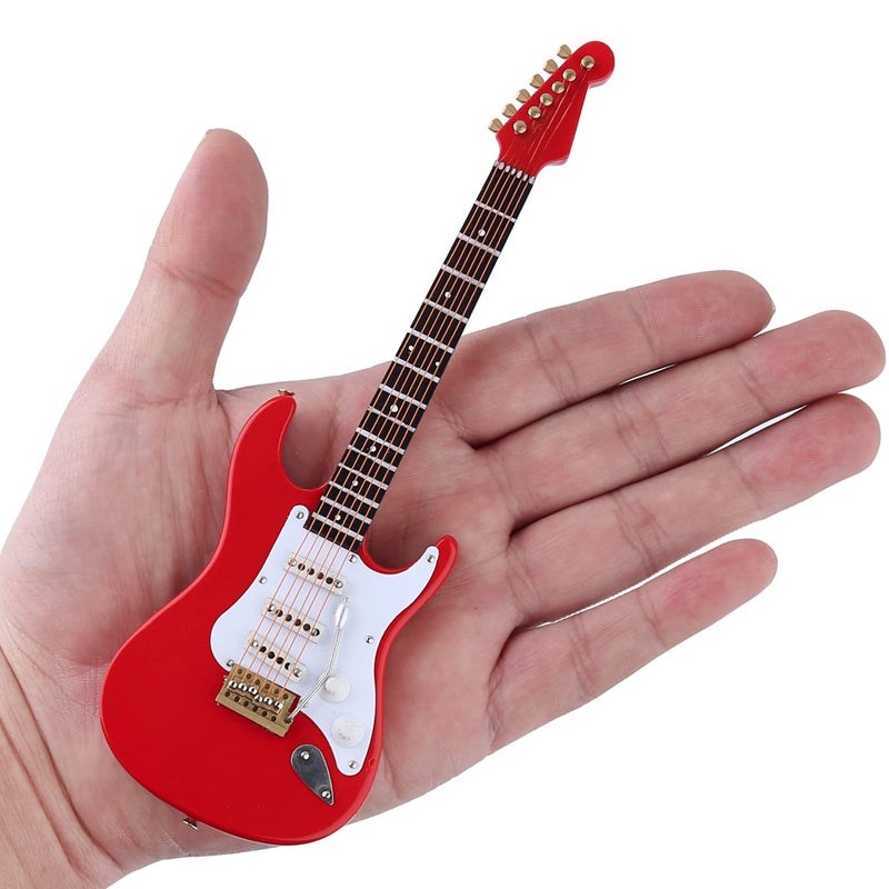 Dselvgvu Wooden Miniature Electric Guitar with Stand and Case Mini Musical Instrument Electric Guitar Replica Collectible Figurines Model Home Decoration Display Ornament (Red, 7.09"x2.27"x0.54") - Image 2